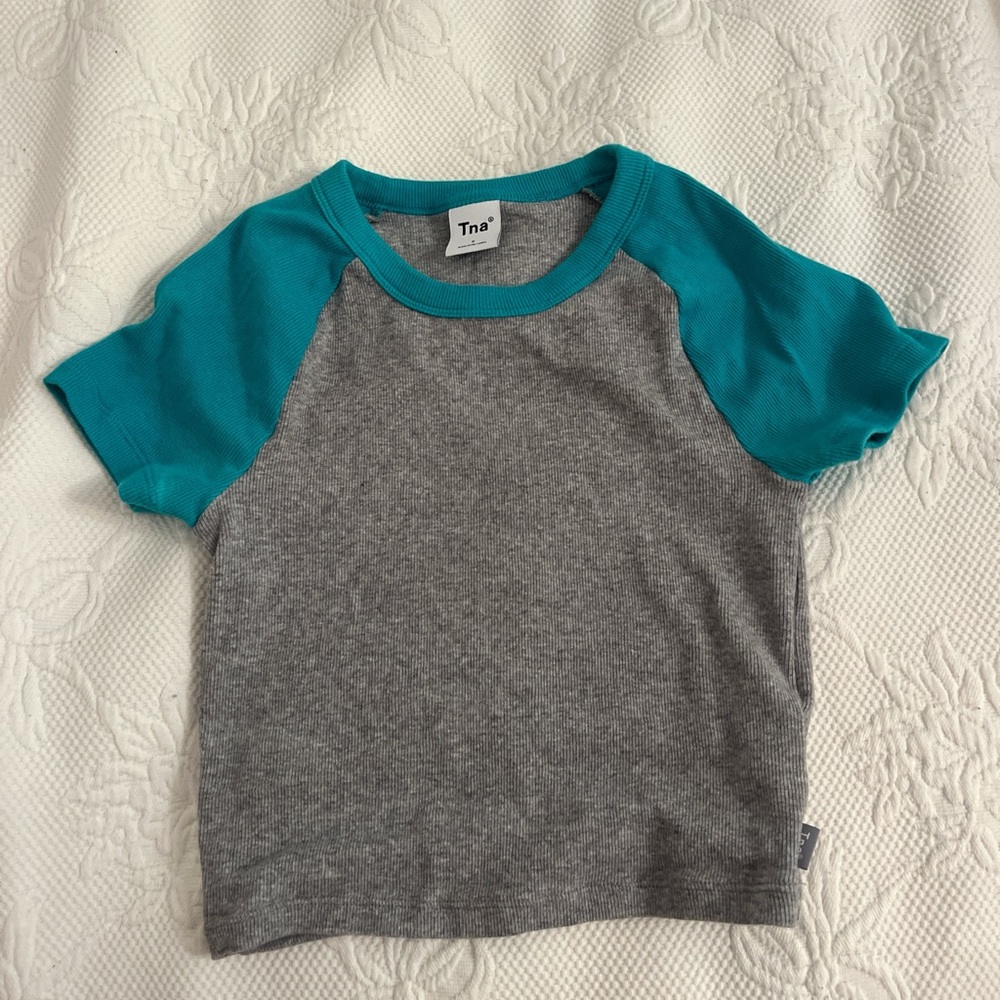 TNA Gray and Blue Short Sleeve Tee